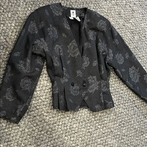Vintage Ungaro Ter Grey Floral Pure Wool Waist Fitted Blazer Size 38/4